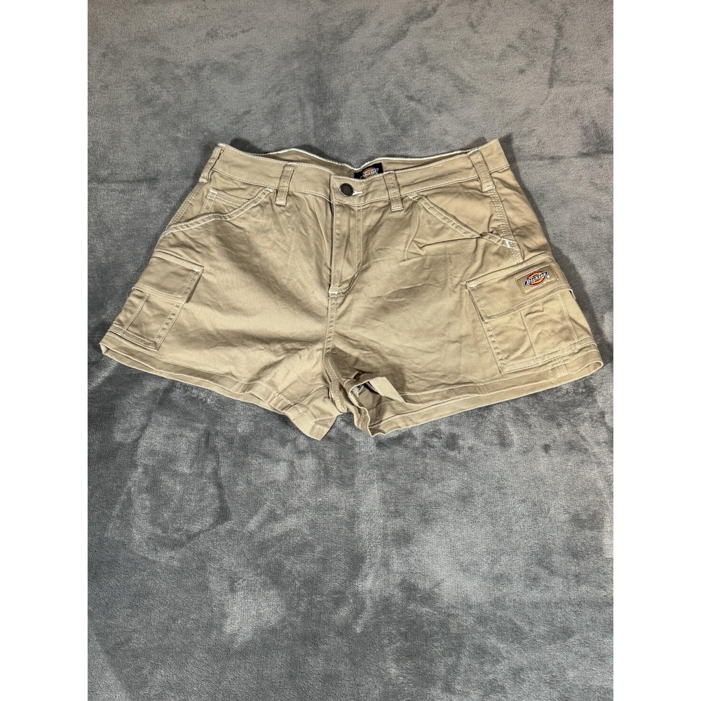 Dickies Shorts Womens 27 Beige Twill Cargo Utility Workwear Logo Stretch